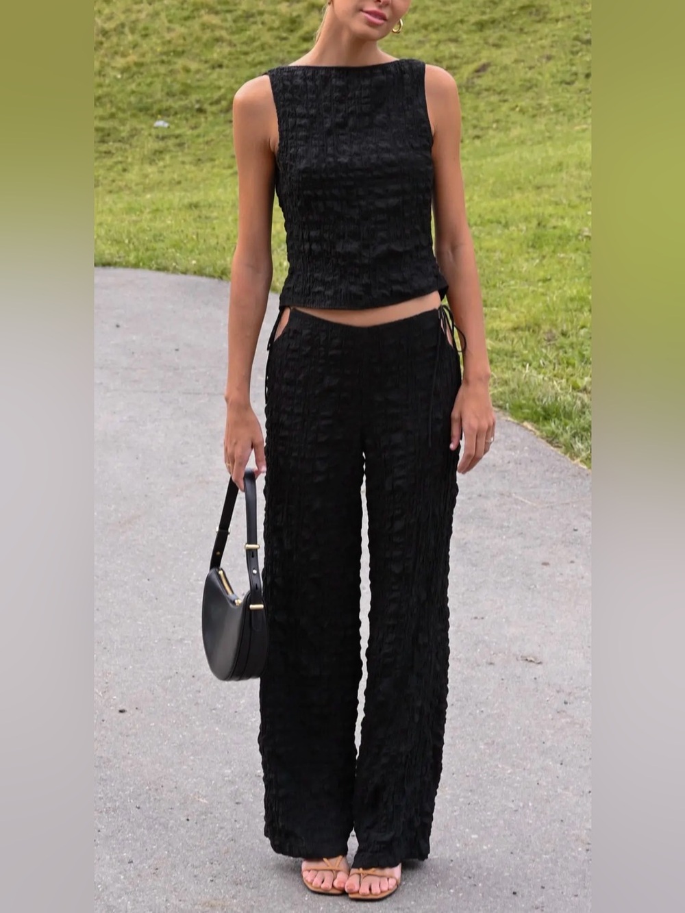 Yllw the Label Bubble Jai Tie Pants Black Size Medium NWT